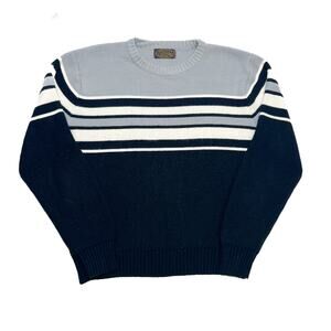 Sweater Emporium Vintage Striped Sweater Knit Long Sleeve Gray Black Mens XL 80s